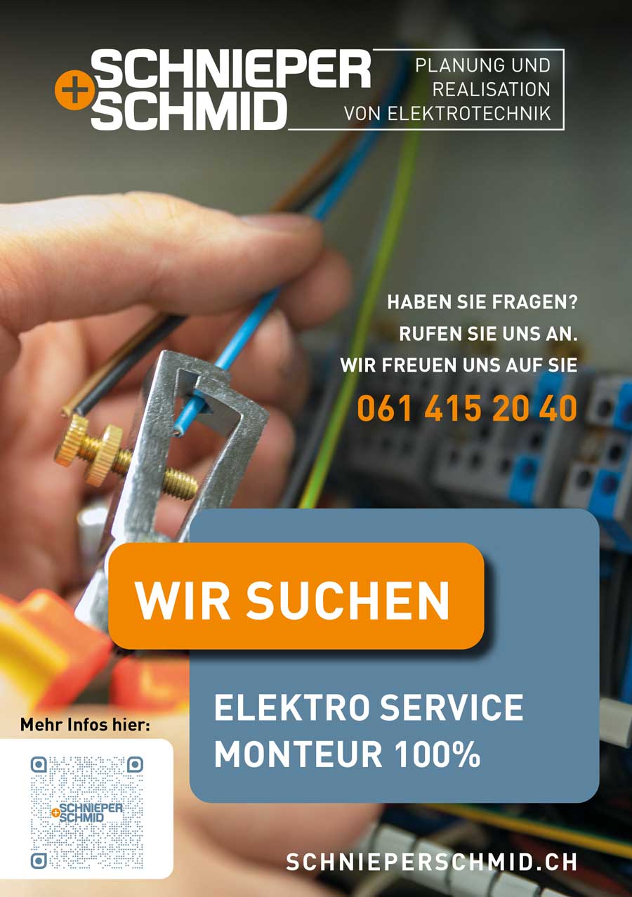 Jobangebote von Schnieper+Schmid AG in Muttenz: Elektro-Servicemonteur 100% (m/w/d) gesucht